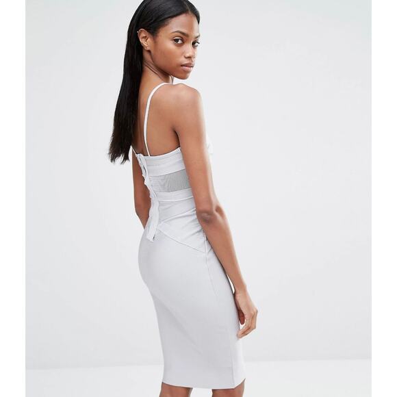 Missguided Midi Dress Women's Size 12 Ice Gray  Bandage Strappy Mesh Insert NWT - Picture 2 of 10